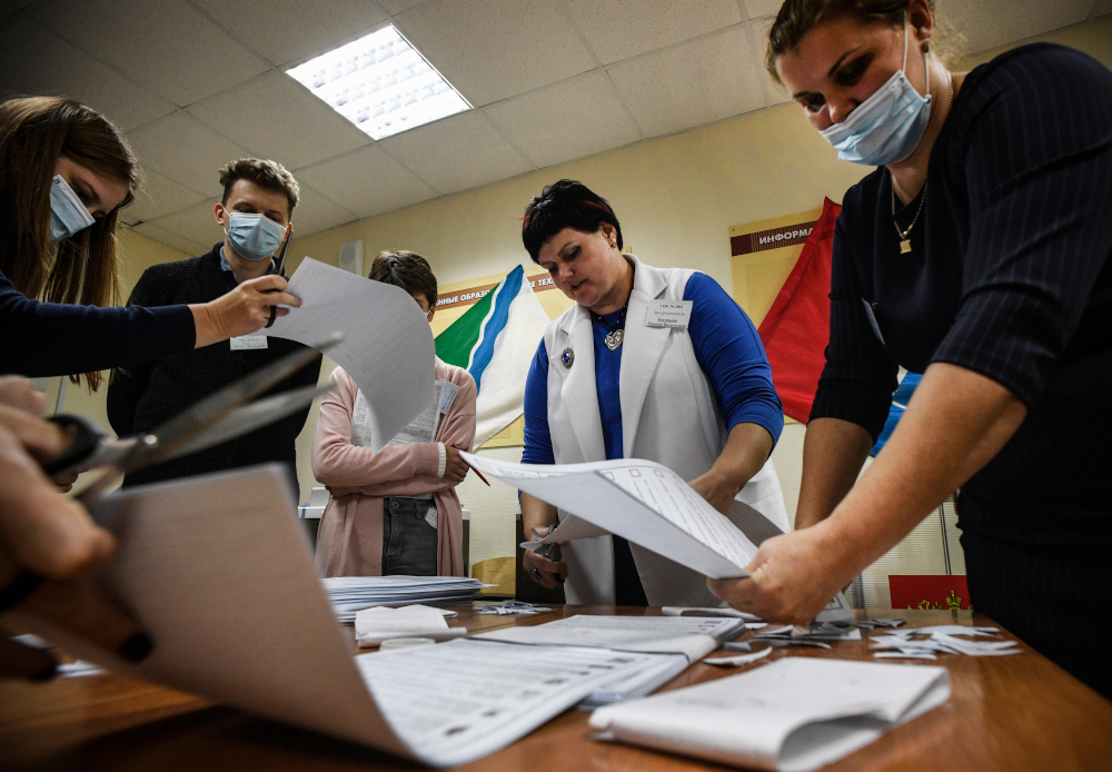 Members of a local electoral commission count ballots at a polling station in Siberian city of Novosibirsk, September 13, 2020. u00e2u20acu201d AFP pic 