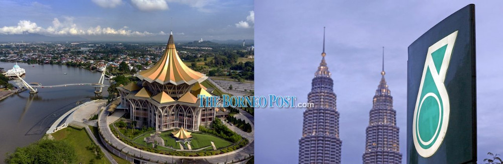 Picture of Sarawaku00e2u20acu2122s Legislative Assembly building in Kuching (left) and the Petronas Twin Towers in Kuala Lumpur. u00e2u20acu201d Borneo Post pic 