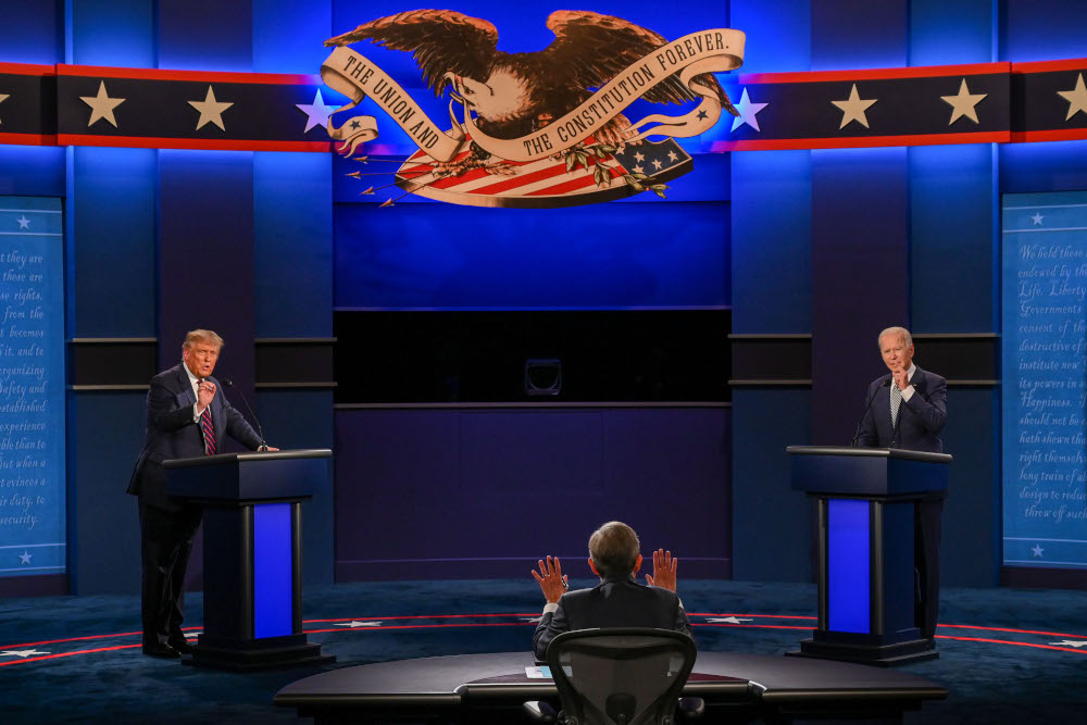 US President Donald Trump and Democratic Presidential candidate and former US Vice President Joe Biden exchange arguments during the first presidential debate at Case Western Reserve University and Cleveland Clinic, September 29, 2020. u00e2u20acu201d AFP pic