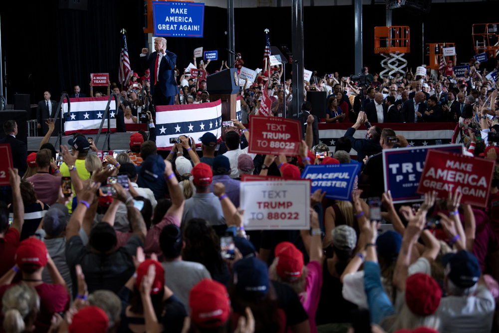 People cheer for US President Donald Trump after he spoke during an indoor campaign rally at Xtreme Manufacturing in Henderson, a suburb of Las Vegas, Nevada, September 13, 2020. u00e2u20acu201d AFP pic 