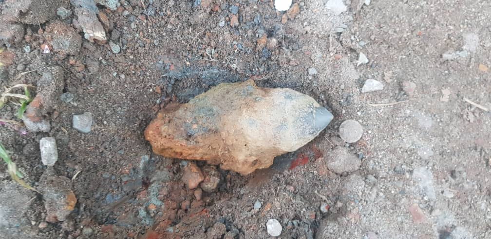 The WWII mortar shell was found in front of a kampung house in Permatang Berangan. u00e2u20acu201d Picture courtesy of the police