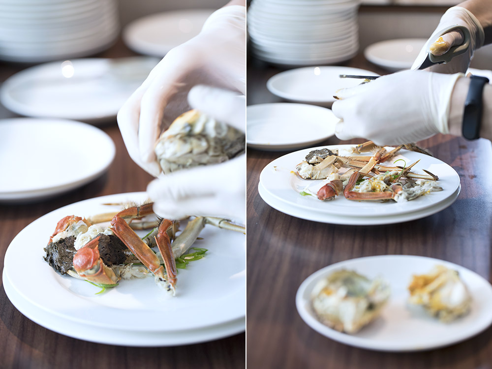 There is a craft to break down a hairy crab so as not to waste any edible parts.