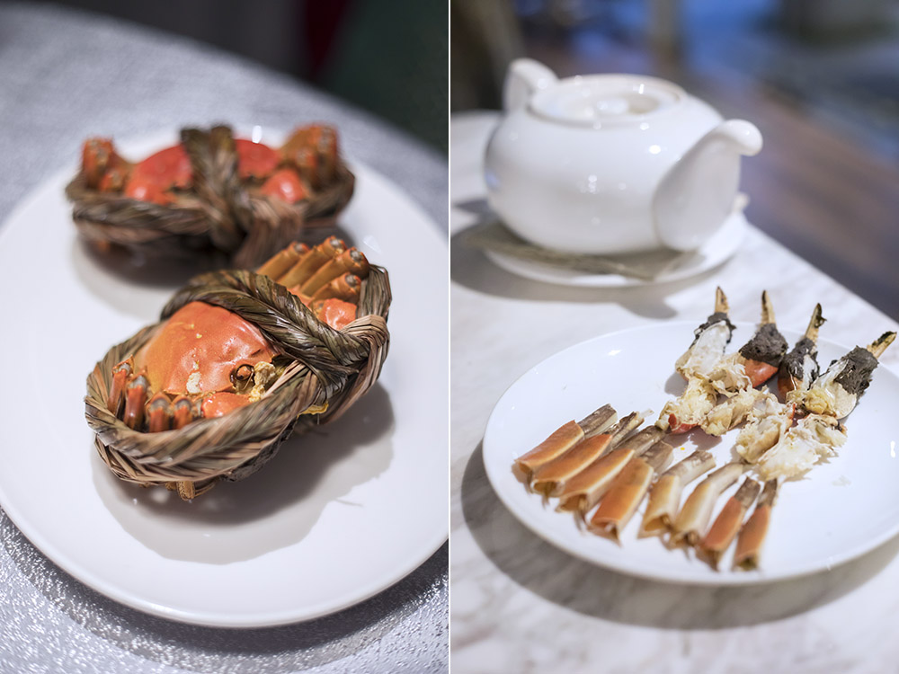 From start to finish: Whole hairy crabs to carefully laid out claws and legs.