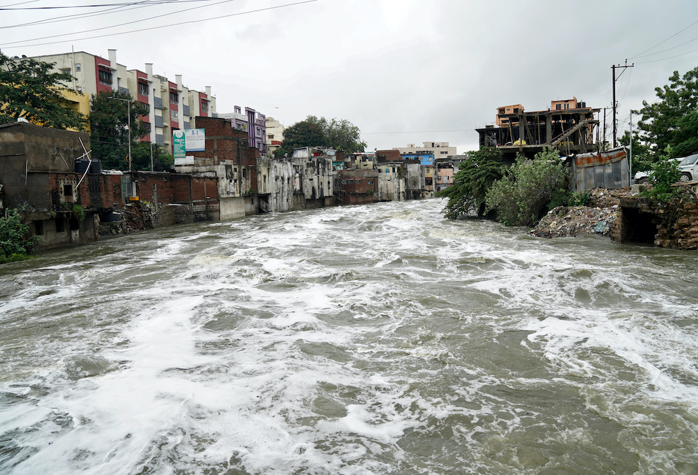 A flooded stream is pictured after heavy rainfall in Hyderabad, the capital of the southern state of Telangana, India, October 15, 2020. u00e2u20acu201d Reuters pic
