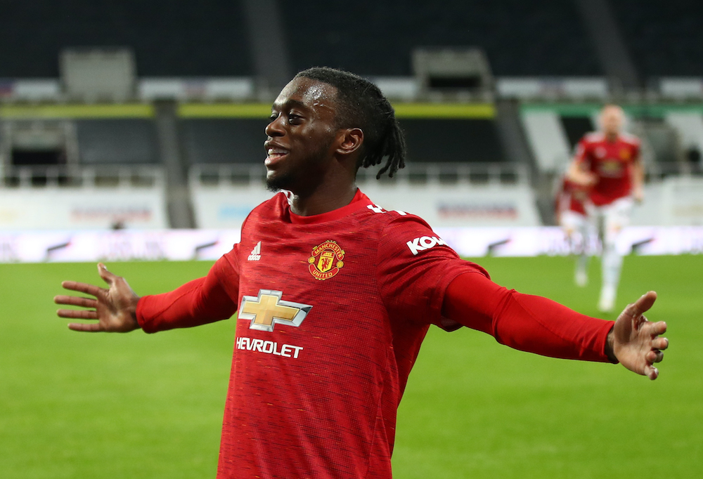 Manchester United's Aaron Wan-Bissaka celebrates scoring their third goal against Newcastle, October 18, 2020. u00e2u20acu201d Pool via Reuters/Alex Pantling 