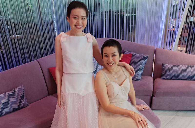 Lim (right) and Ding have constantly been supporting each other as breast cancer survivors. u00e2u20acu201d Picture courtesy of Lim Xiao Yun 