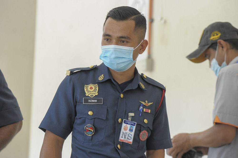 Fire and Rescue Department Multi-Skill Team (MUST) personnel Hizwan Khalil is pictured at Seremban Court complex October 20, 2020. ― Picture by Shafwan Zaidon