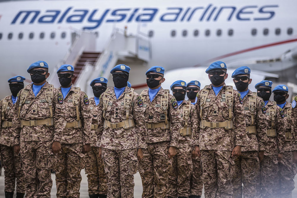 Members of the Malaysia MALBATT 850-8 battalion who will join the United Nations Interim Force (Unifil) in Lebanon are seen at the Subang air base, Shah Alam on October 1, 2020. u00e2u20acu201d Picture by Hari Anggara