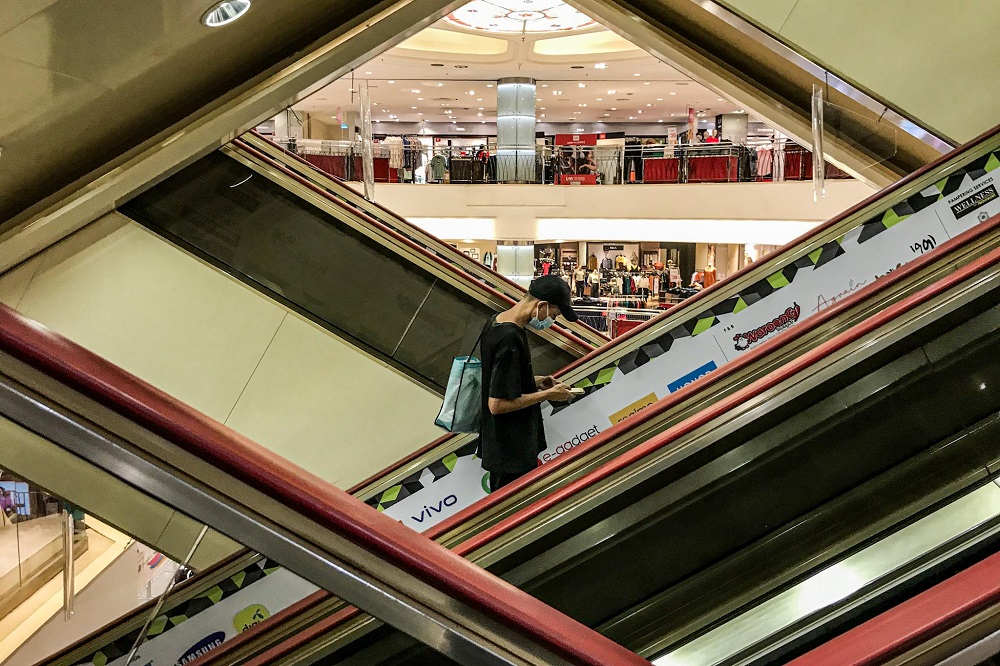 Only a few people are seen at the Sogo Shopping centre during CMCO in Kuala Lumpur October 19, 2020. — Picture by Hari Anggara