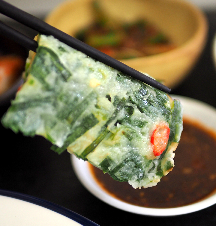 The dip is a must to give each piece of pancake a savoury hit.