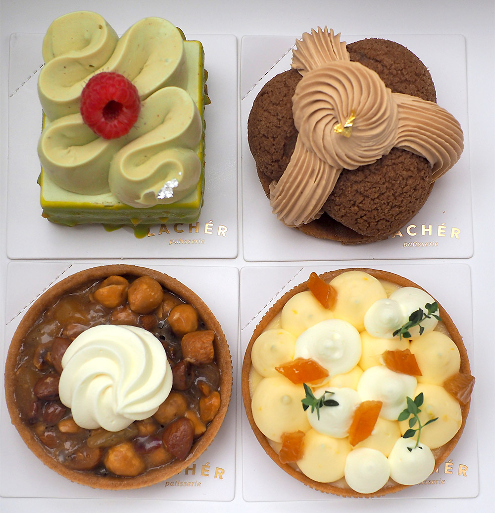 The Teatime Set offers tarts, one with a lighter lemon flavour and crunchy nuts and something different with their salted caramel Saint Honore and pistachio raspberry.