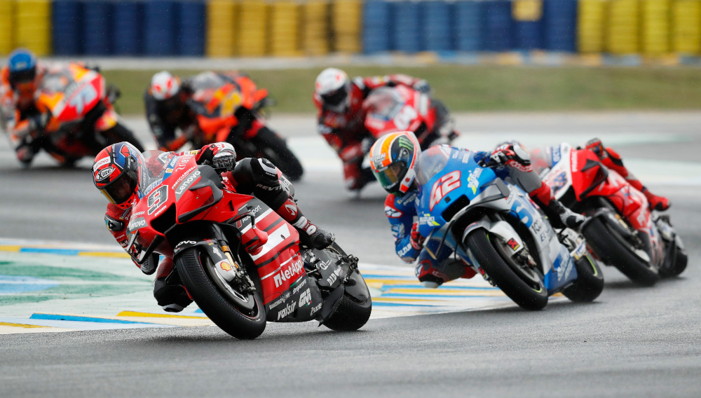 Mission Winnow Ducati Corseu00e2u20acu2122s Danilo Petrucci and Team Suzuki Ecstaru00e2u20acu2122s Alex Rins in action during the French Grand Prix at the Circuit Bugatti, Le Mans, France October 11, 2020. u00e2u20acu201d Reuters pic 