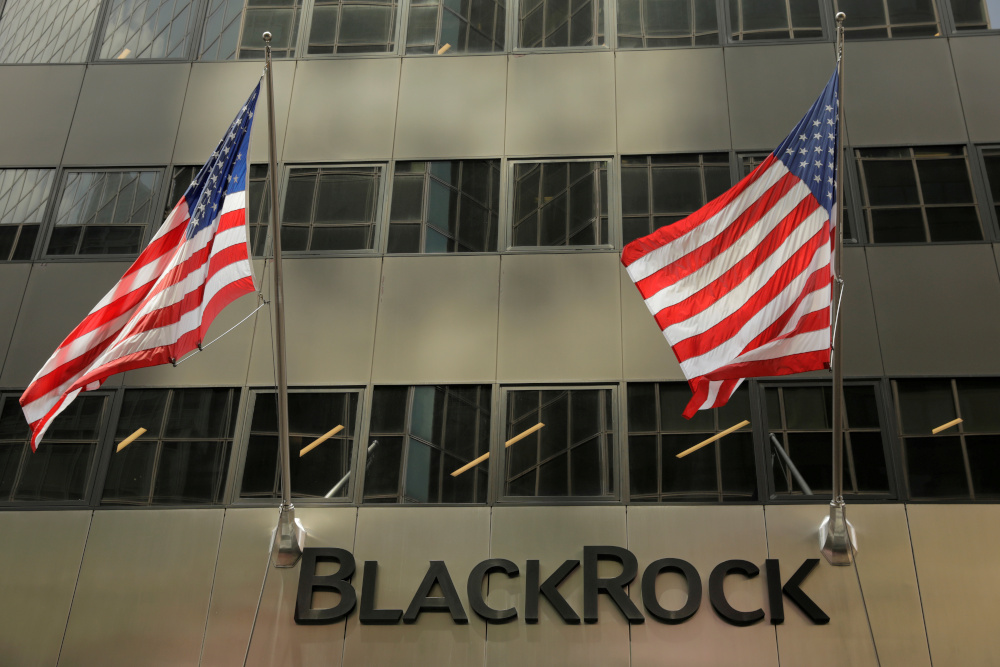 A sign for BlackRock Inc hangs above their building in New York US, July 16, 2018. u00e2u20acu201d Reuters pic