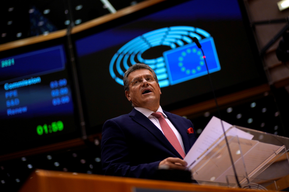 European Commissioner for Inter-institutional Relations and Foresight Maros Sefcovic addresses lawmakers during a plenary session of Work Programme 2021 at the European Parliament in Brussels, Belgium October 20, 2020. u00e2u20acu201d Reuters pic 