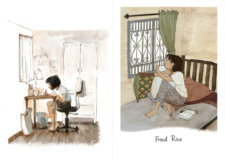 Min is the wistful protagonist of 'Fried Rice', who happens to be an illustrator just like Eng.