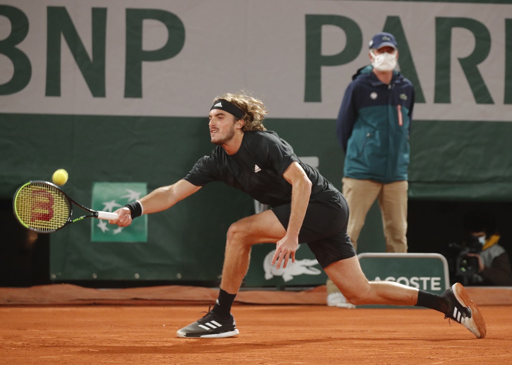 Greece's Stefanos Tsitsipas in action during his semi final match against Serbia's Novak Djokovic in Paris October 9, 2020. u00e2u20acu2022 Reuters pic