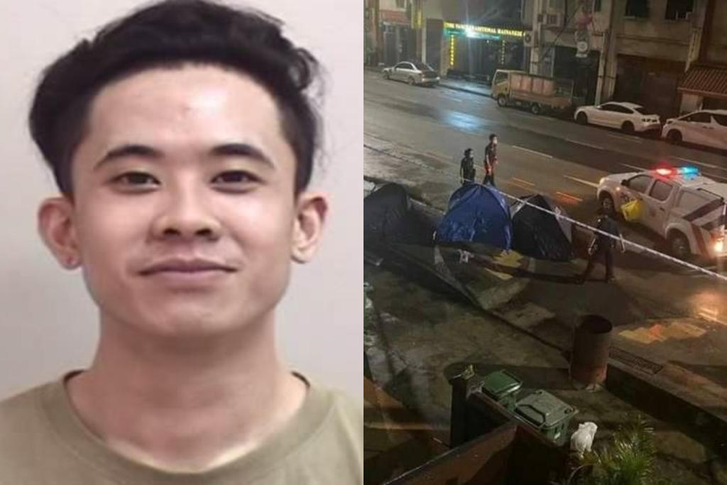 Police are searching for a man (left) to assist in investigations into a knife attack at Serangoon Road on October 8, 2020. An image of tents (right) purportedly taken at the scene is circulating on social media. u00e2u20acu2022 Picture via Singapore Police Force and