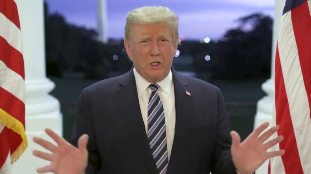 US President Donald Trump speaks at the White House after returning from hospitalization at the Walter Reed Medical Center for coronavirus disease treatment, in Washington, October 5, 2020, in this still image from video posted on Trumpu00e2u20acu2122s Twitter page. 
