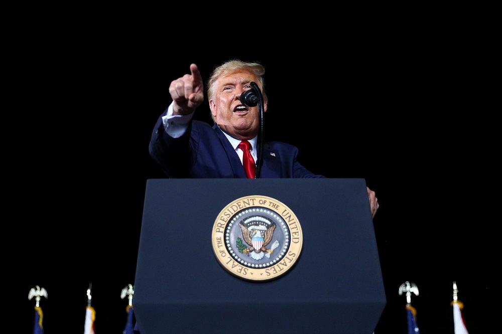 US President Donald Trump holds a campaign rally at Pensacola International Airport in Pensacola, Florida October 23, 2020. u00e2u20acu2022 Reuters pic