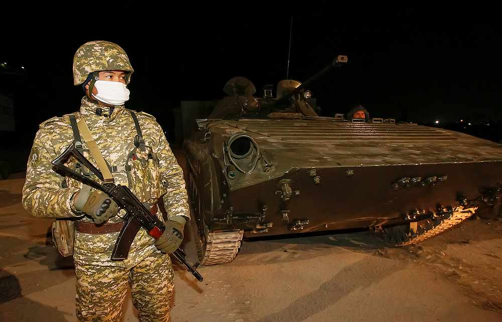 A member of Kyrgyz armed forces guards during a curfew after President Sooronbai Jeenbekov declared a state of emergency in the capital and ordered troops to be deployed, in Bishkek, Kyrgyzstan October 10, 2020. u00e2u20acu201d Reuters pic