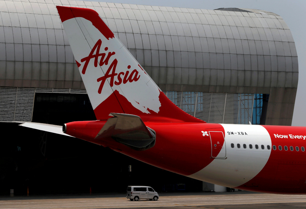 Tail of AirAsia X plane as seen at the Garuda Maintenance Facility AeroAsia in Tangerang, Indonesia, September 20, 2017. u00e2u20acu201d Reuters pic 