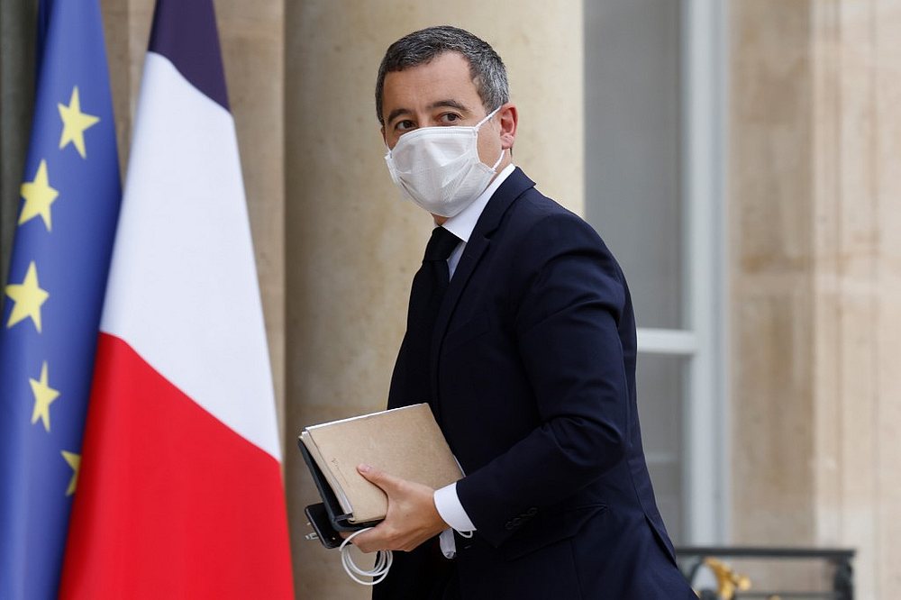 French Interior Minister Gerald Darmanin, wearing a protective face mask, arrives for a meeting at the Elysee Palace in Paris October 19, 2020. u00e2u20acu201d AFP pic