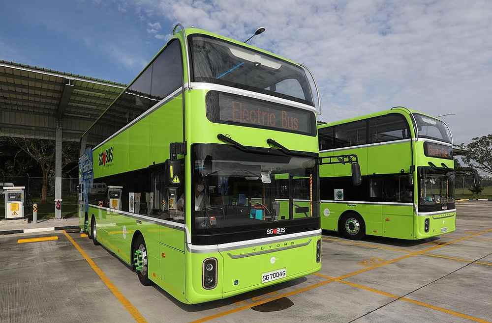 Double-decker electric buses are being used for Singapore bus services 83, 189 and 983. u00e2u20acu201d TODAY pic