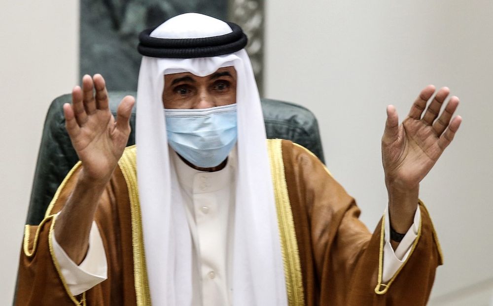 Sheikh Nawaf al-Ahmad Al-Sabah salutes the crowd after being sworn in as Kuwaitu00e2u20acu2122s new Emir at the National Assembly in Kuwait City on September 30, 2020. u00e2u20acu201d AFP pic