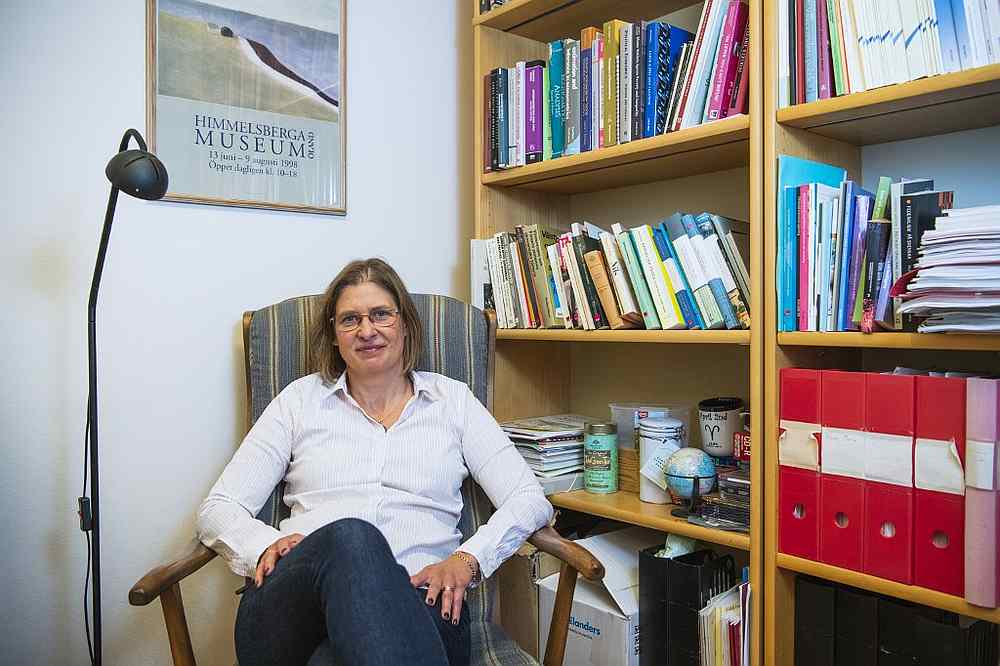 Eva Mork, member of the Economic Sciences Prize Committee, sits in her office at the University of Uppsala September 9, 2020. u00e2u20acu201d AFP pic