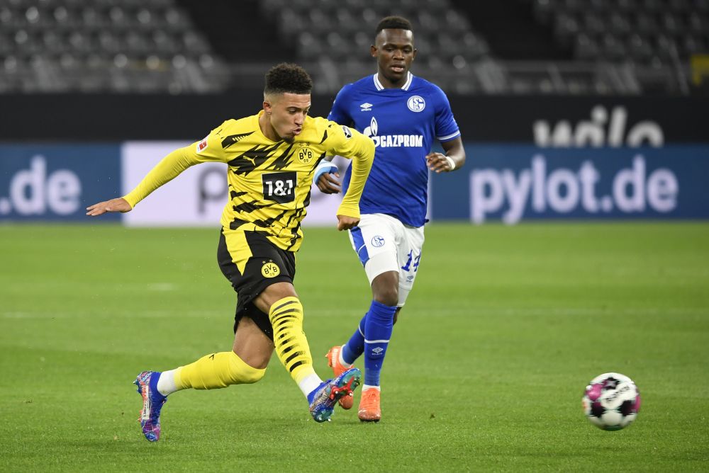 Schalke 04's Rabbi Matondo in action with Borussia Dortmund's Jadon Sancho (left) at the Signal Iduna Park, Dortmund October 24, 2020. u00e2u20acu201d Reuters pic