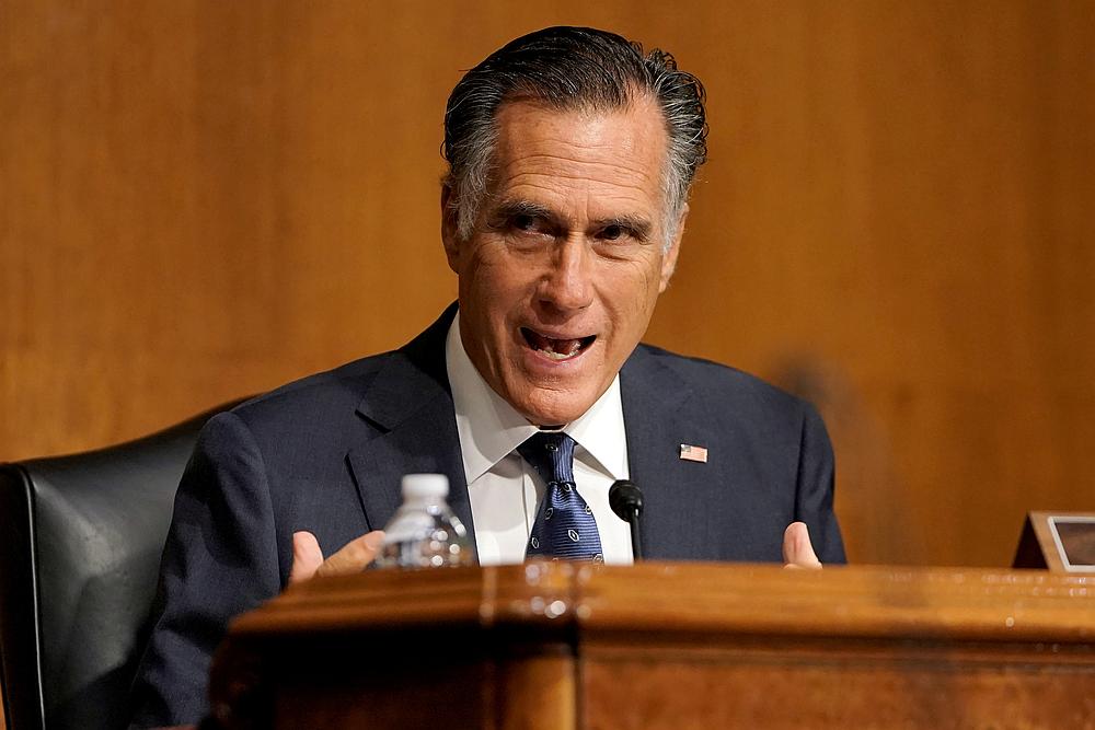 US Senator Mitt Romney directs a question to Secretary of State Mike Pompeo during a Senate Foreign Relations Committee hearing in Washington July 30, 2020. u00e2u20acu201d Pool pic via Reuters