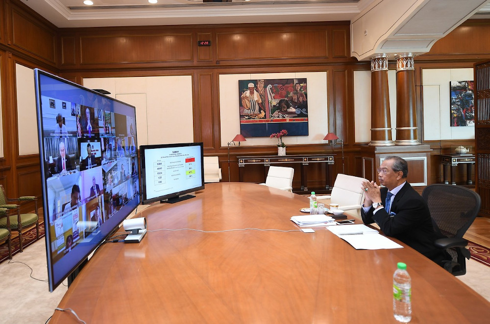 Prime Minister Tan Sri Muhyiddin Yassin chairing the National Security Council special meeting via video teleconferencing on the latest situation of the Covid-19 infections in the country, at his office in Putrajaya October 19, 2020. u00e2u20acu201d Bernama pic 