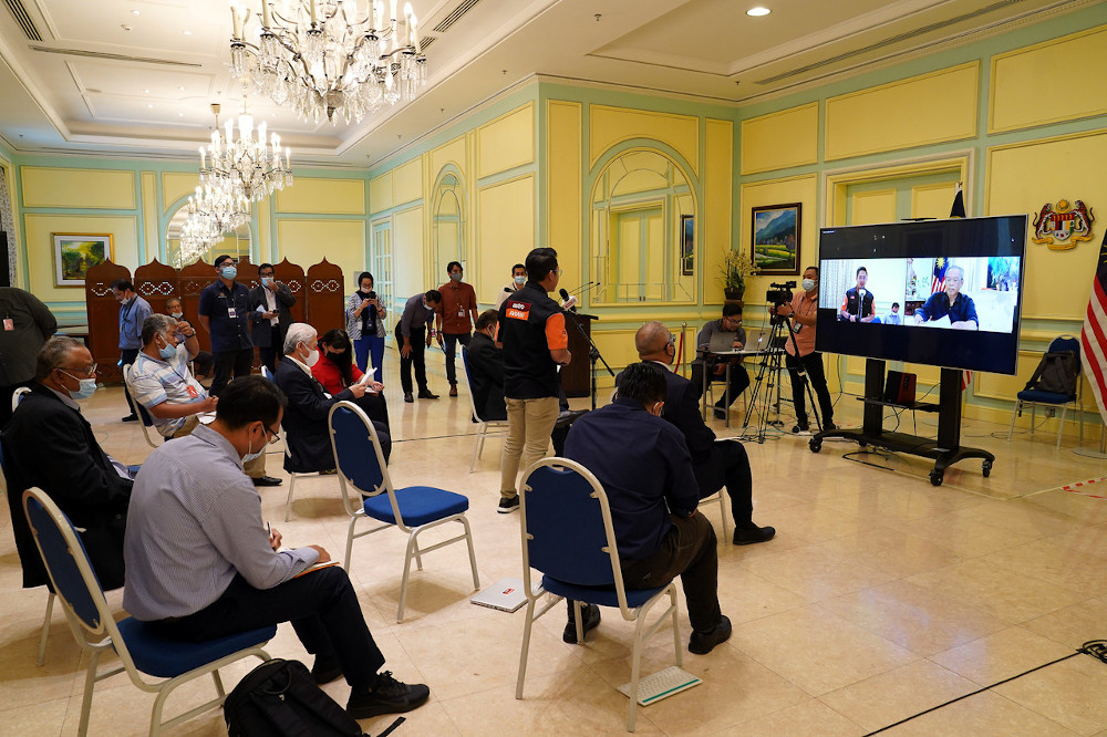 Prime Minister Tan Sri Muhyiddin Yassin speaking during a live video broadcast press conference at his residence in Kuala Lumpur October 13, 2020. u00e2u20acu201d Bernama pic 
