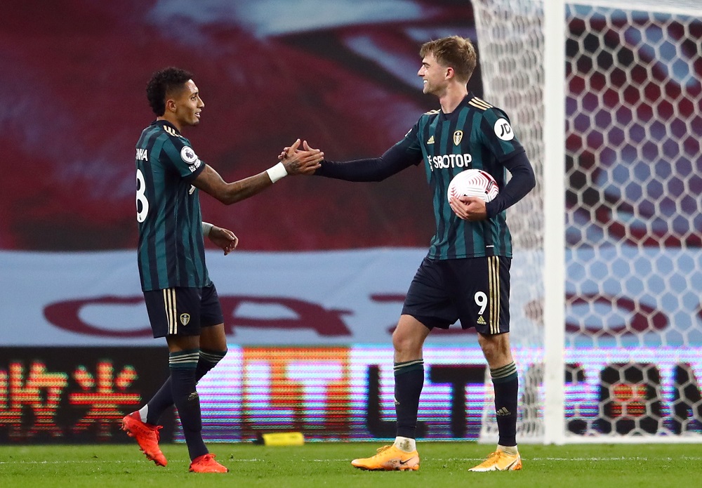 Leeds United's Patrick Bamford celebrates his hat-trick after the match against Aston Villa October 24, 2020. u00e2u20acu2022 Reuters pic
