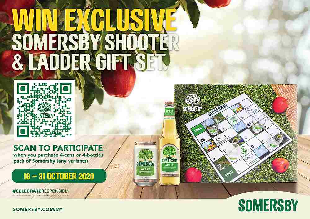 To stand a chance to win a Shooter and Ladder set, you'd have to scan the barcode when you purchase a four-can or four-bottle pack of Somersby's. — Picture courtesy of Carlsberg Malaysia