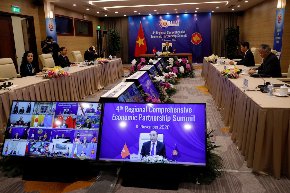Vietnamu00e2u20acu2122s Prime Minister Nguyen Xuan Phuc chairs the 4th Regional Comprehensive Economic Partnership Summit as part of the 37th Asean Summit in Hanoi, Vietnam November 15, 2020. u00e2u20acu201d Reuters pic 