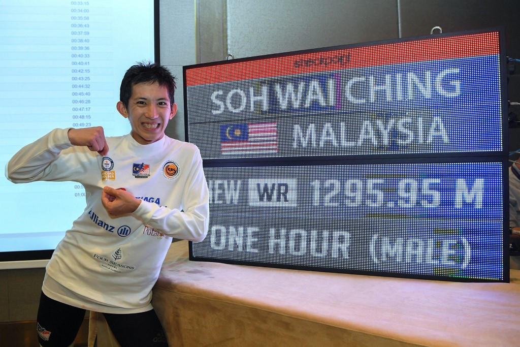 Asiau00e2u20acu2122s top tower runner Soh Wai Ching has been confirmed as the new Guinness World Record holder for the Greatest Vertical Height Stair Climbing in One Hour (Male) with a distance of 1.295km. u00e2u20acu201d Bernama pic