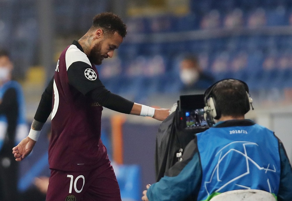 Paris St Germain's Neymar is substituted off after sustaining an injury during the match against Istanbul Basaksehir FK at the Basaksehir Fatih Terim Stadium in Istanbul October 28, 2020. u00e2u20acu201d Pool pic via Reuters