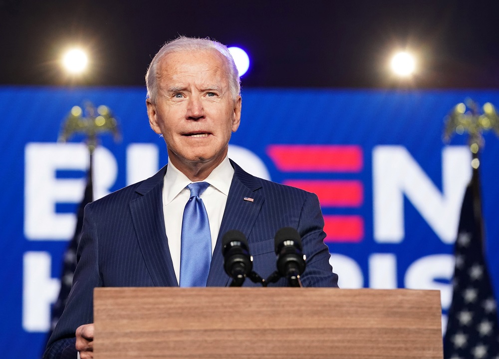 US Democratic presidential nominee Joe Biden speaks about election results in Wilmington November 6, 2020. u00e2u20acu201d Reuters pic