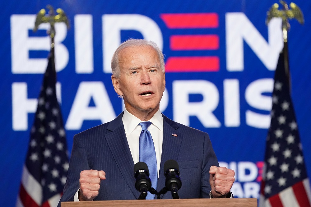 US Democratic presidential nominee Joe Biden speaks about election results in Wilmington November 6, 2020. u00e2u20acu201d Reuters pic
