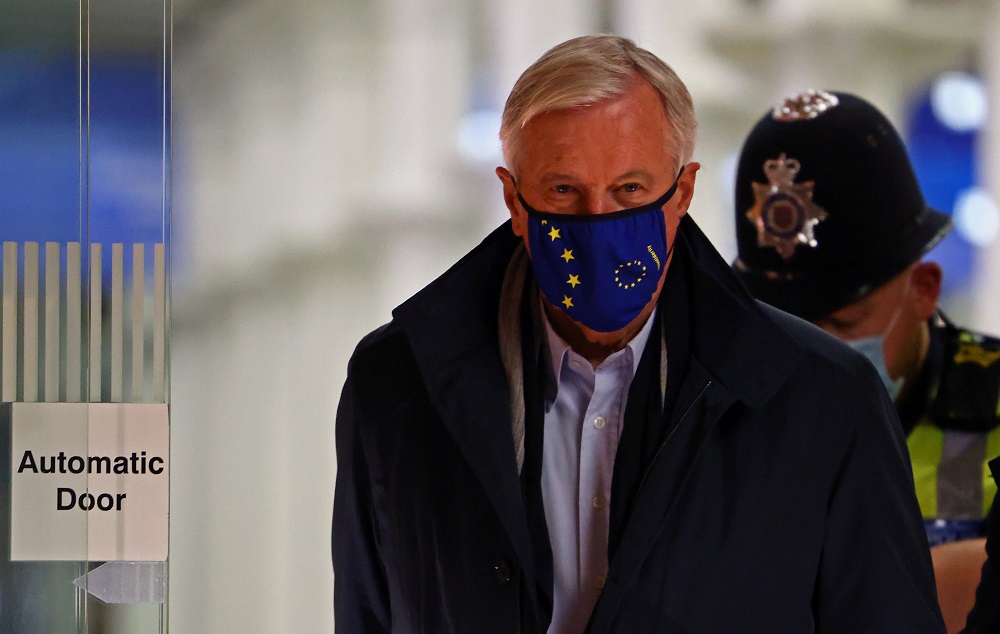 European Union's chief Brexit negotiator Michel Barnier, wearing a protective face mask, arrives at St Pancras International station ahead of Brexit negotiations in London November 8, 2020. u00e2u20acu201d Reuters pic