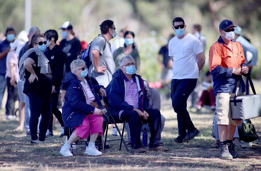 People are seen queuing at a coronavirus disease testing site as the state of South Australia experiences an outbreak, in Adelaide November 17, 2020. u00e2u20acu201d AAP Image/Kelly Barnes via Reuters