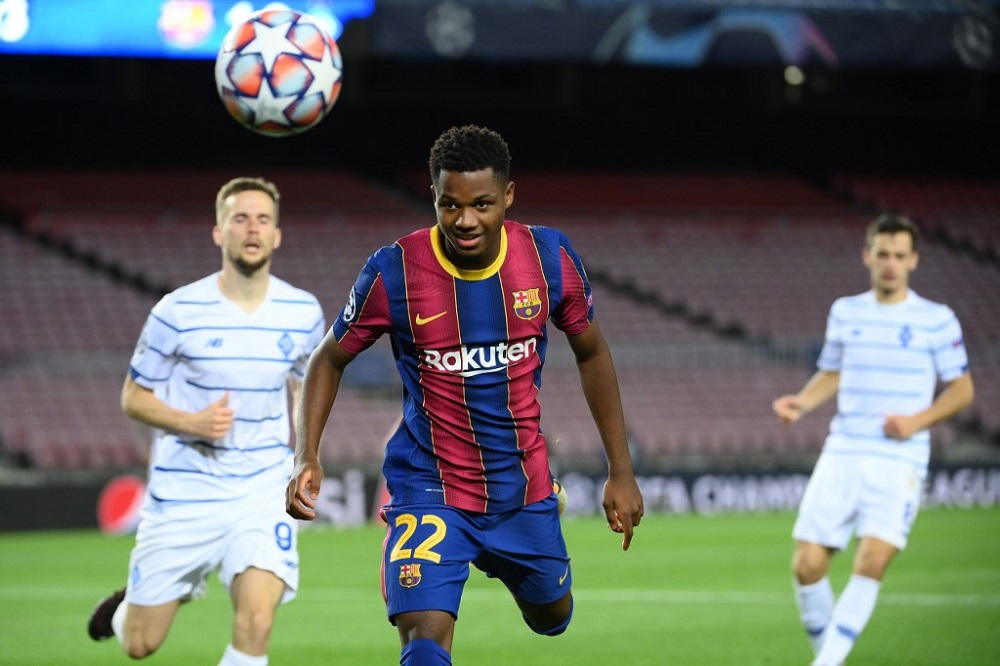 Barcelona's Spanish forward Ansu Fati goes for the ball during the UEFA Champions League group G football match between Barcelona and Dynamo Kiev at the Camp Nou stadium in Barcelona November 4, 2020. u00e2u20acu201d AFP pic