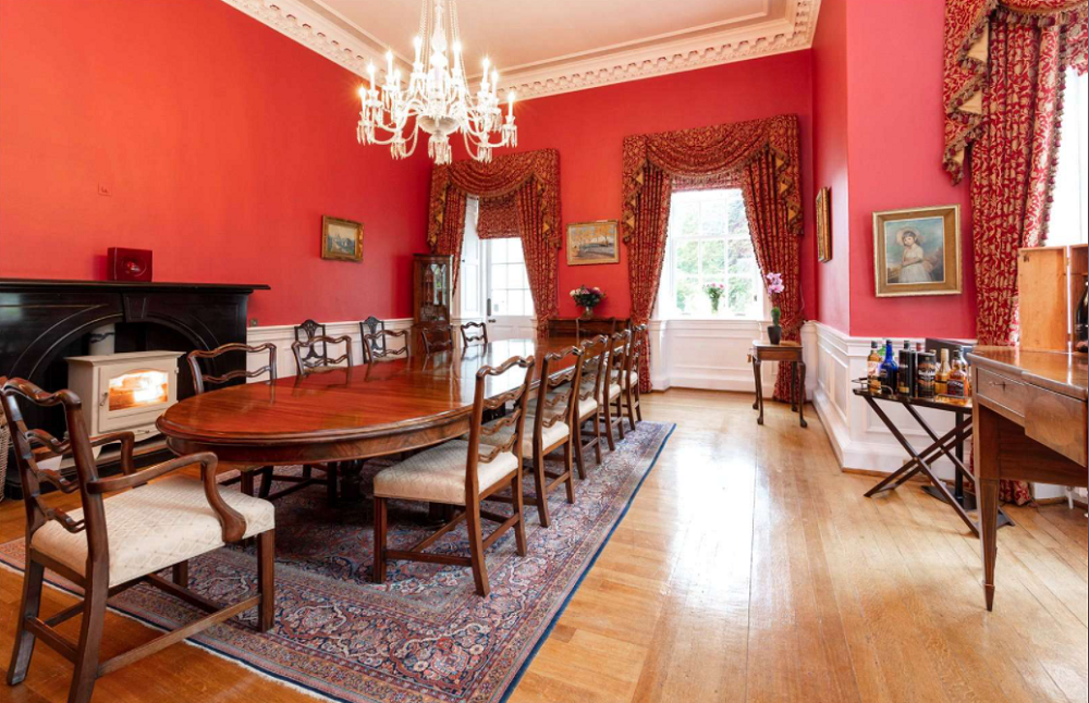 A view of the grand dining room at Skeldon House. — Screen capture via Savills.com