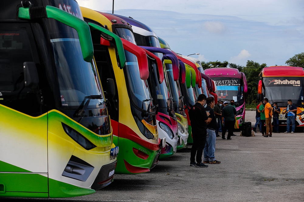 Tour Bus operators from Tour Bus Operator Alliance Northern Zone gather during a peaceful protest at the Batu Kawan Stadium in Penang November 23, 2020. u00e2u20acu201d Picture by Sayuti Zainudin