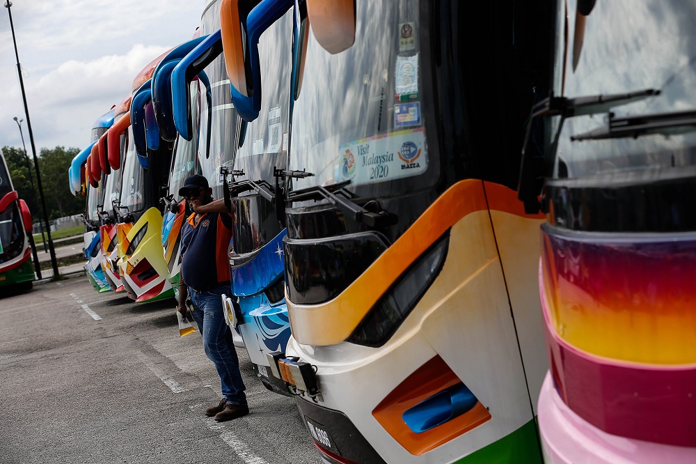 Tour Bus operators from Tour Bus Operator Alliance Northern Zone gather during a peaceful protest at Batu Kawan Stadium in Penang November 23, 2020. u00e2u20acu201d Picture by Sayuti Zainudin