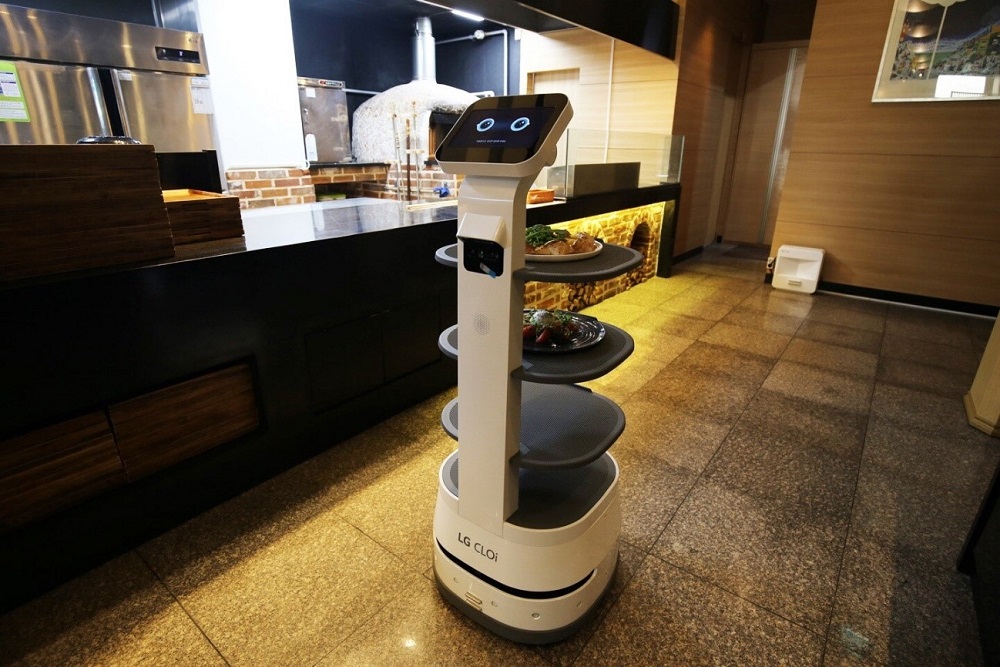 This automated waiter can carry up to 20kg of dishes in a restaurant. u00e2u20acu201d Picture courtesy of LG