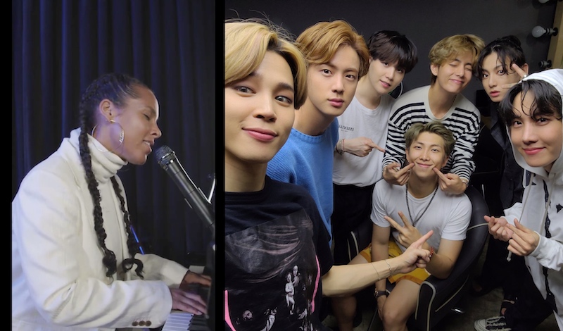 Keys performed her rendition of the track with a simple piano accompaniment. u00e2u20acu201d Pictures from Twitter/aliciakeys and Twitter/BTS_twt