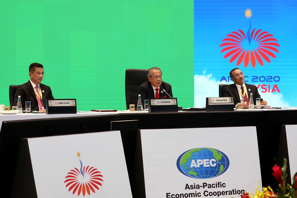 Prime Minister Tan Sri Muhyiddin Yassin speaks during the virtual Apec Economic Leaders Meeting 2020 in Kuala Lumpur November 20, 2020. u00e2u20acu2022 Reuters pic