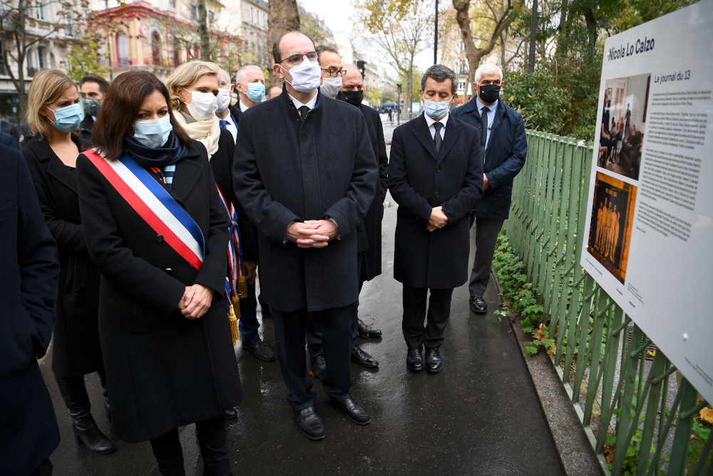 Paris Mayor Anne Hidalgo (left), French Prime Minister Jean Castex, President of French Ile-de-France region Valerie Pecresse and French Interior Minister Gerald Darmanin near the Bataclan concert venue, in Paris, France November 13, 2020. u00e2u20acu201d Reuters pic